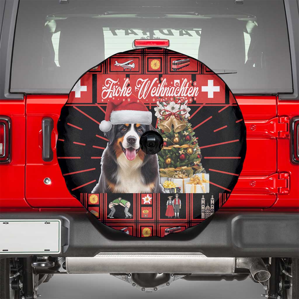 Merry Christmas Bernese Mountain Dog Spare Tire Cover Switzerland Symbols - Lightning Art - Wonder Print Shop