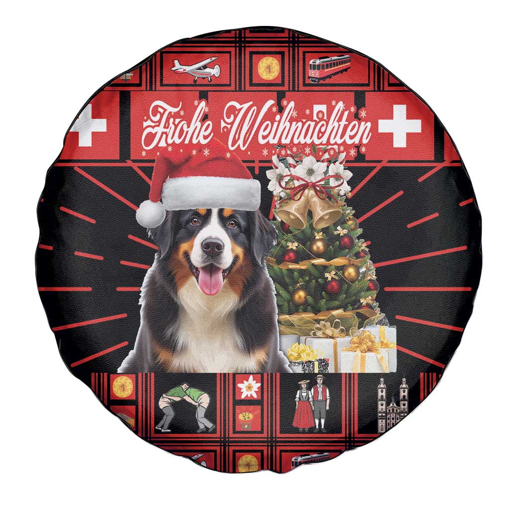 Merry Christmas Bernese Mountain Dog Spare Tire Cover Switzerland Symbols - Lightning Art - Wonder Print Shop