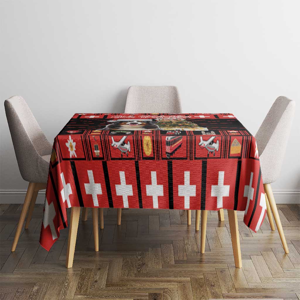 Merry Christmas Bernese Mountain Dog Tablecloth Switzerland Symbols - Lightning Art - Wonder Print Shop