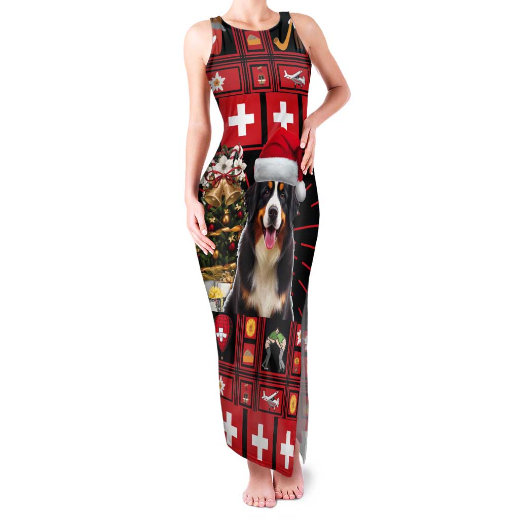 Merry Christmas Bernese Mountain Dog Tank Maxi Dress Switzerland Symbols - Lightning Art - Wonder Print Shop