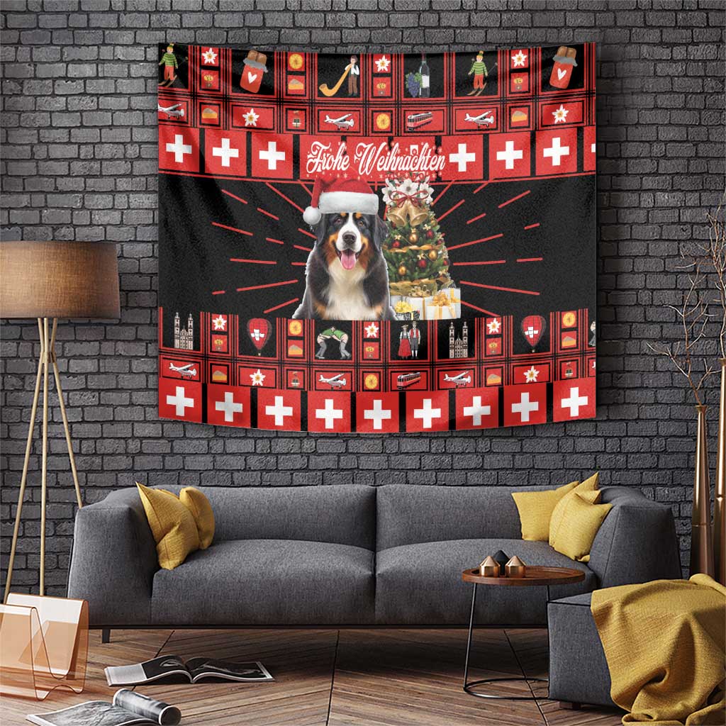Merry Christmas Bernese Mountain Dog Tapestry Switzerland Symbols - Lightning Art - Wonder Print Shop