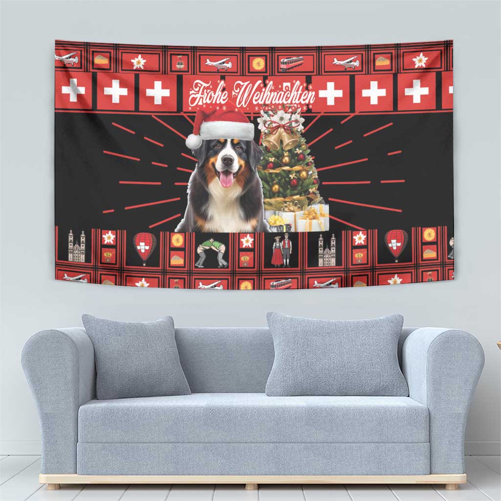 Merry Christmas Bernese Mountain Dog Tapestry Switzerland Symbols - Lightning Art - Wonder Print Shop