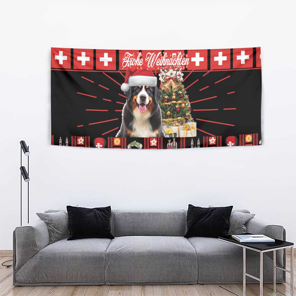 Merry Christmas Bernese Mountain Dog Tapestry Switzerland Symbols - Lightning Art - Wonder Print Shop