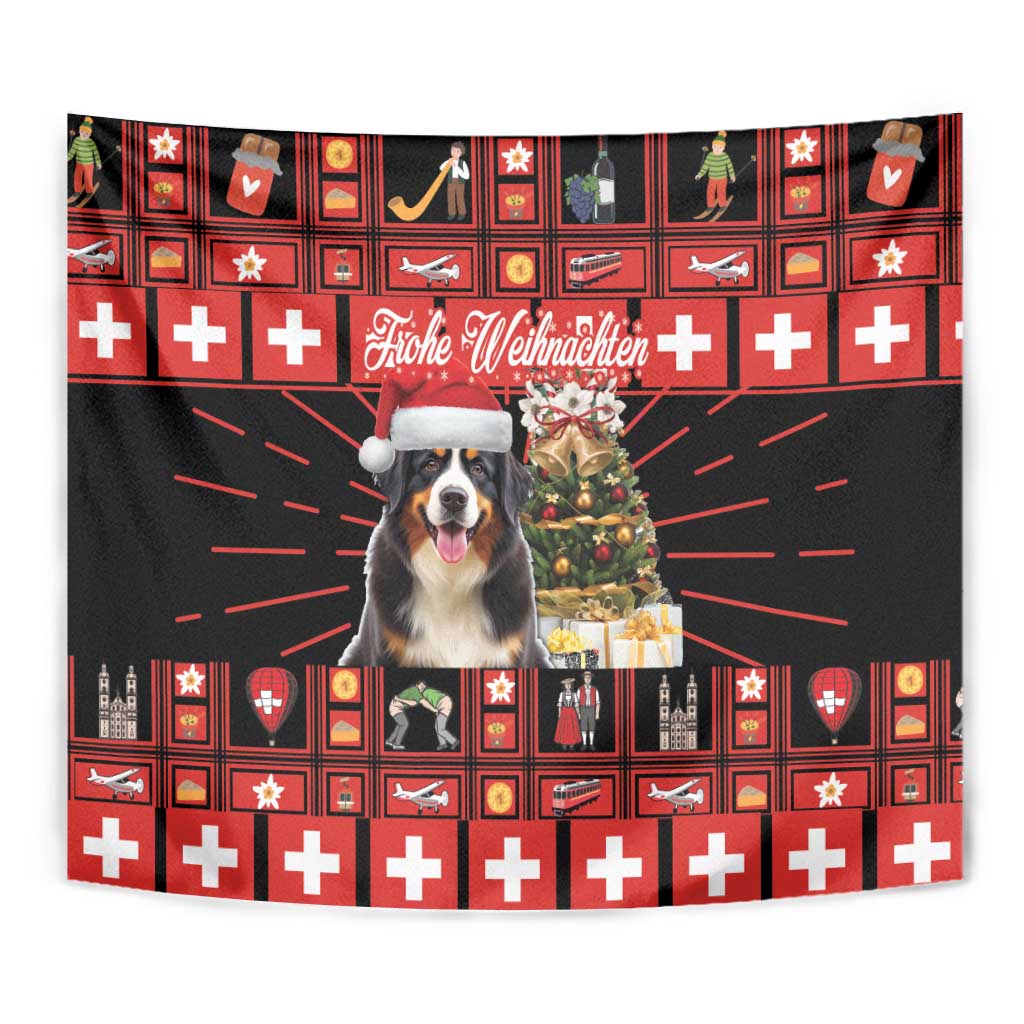 Merry Christmas Bernese Mountain Dog Tapestry Switzerland Symbols - Lightning Art - Wonder Print Shop