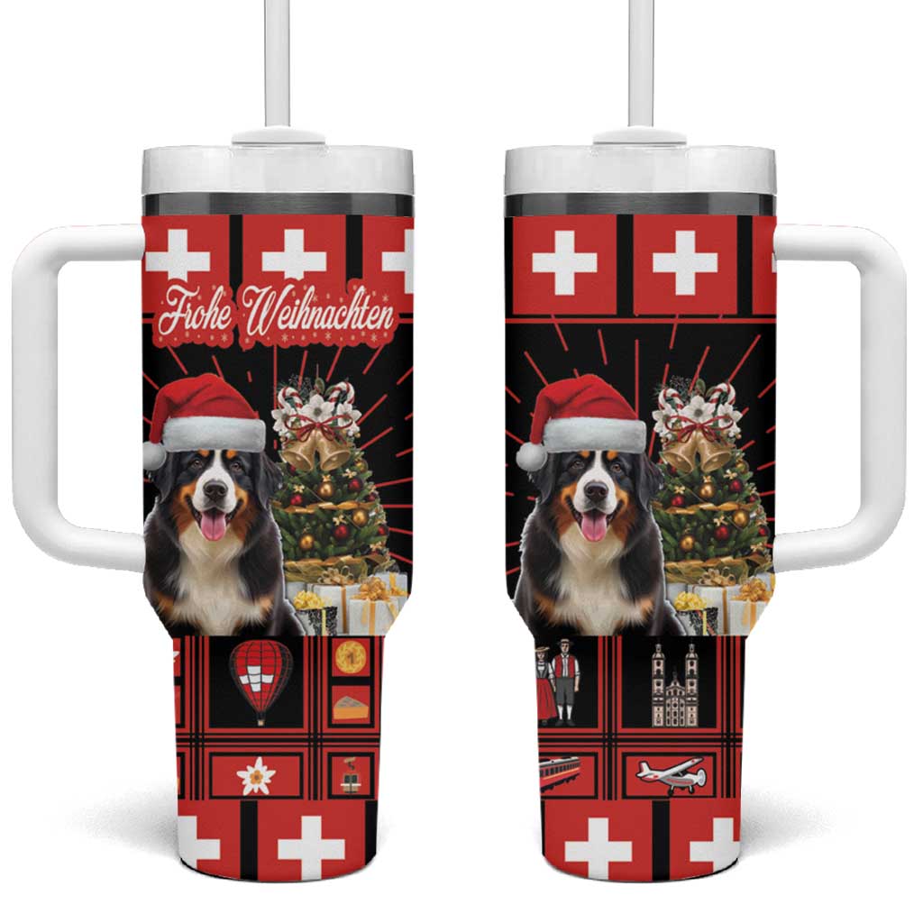 Merry Christmas Bernese Mountain Dog Tumbler With Handle Switzerland Symbols - Lightning Art - Wonder Print Shop