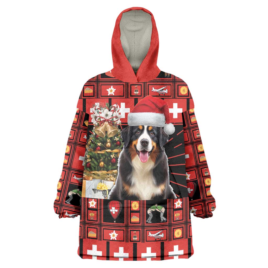 Merry Christmas Bernese Mountain Dog Wearable Blanket Hoodie Switzerland Symbols - Lightning Art - Wonder Print Shop