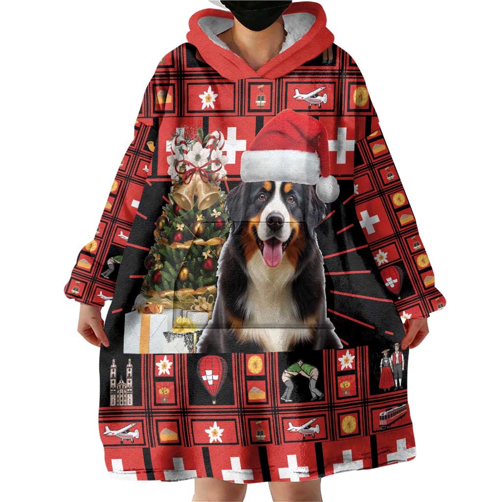 Merry Christmas Bernese Mountain Dog Wearable Blanket Hoodie Switzerland Symbols - Lightning Art - Wonder Print Shop