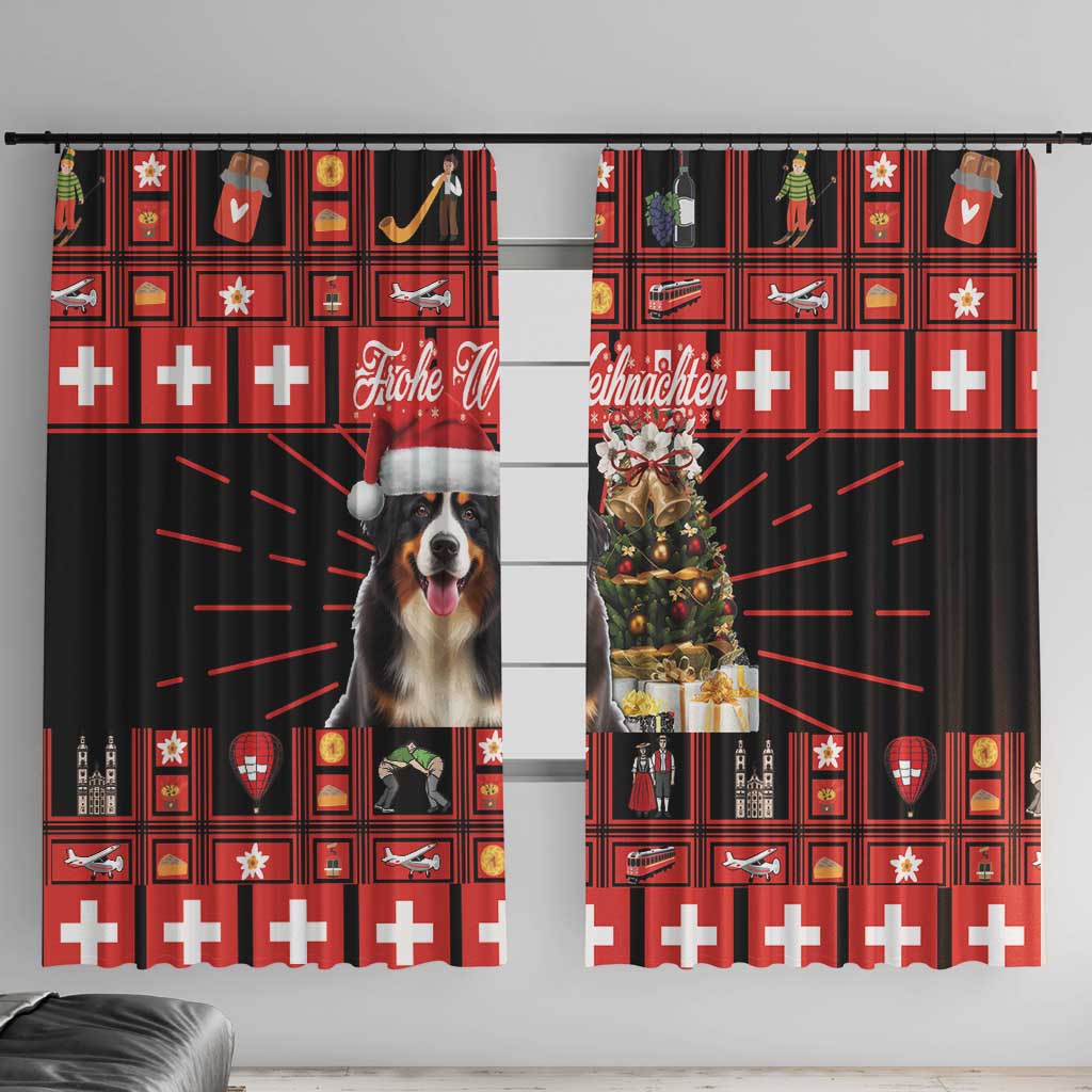 Merry Christmas Bernese Mountain Dog Window Curtain Switzerland Symbols - Lightning Art - Wonder Print Shop