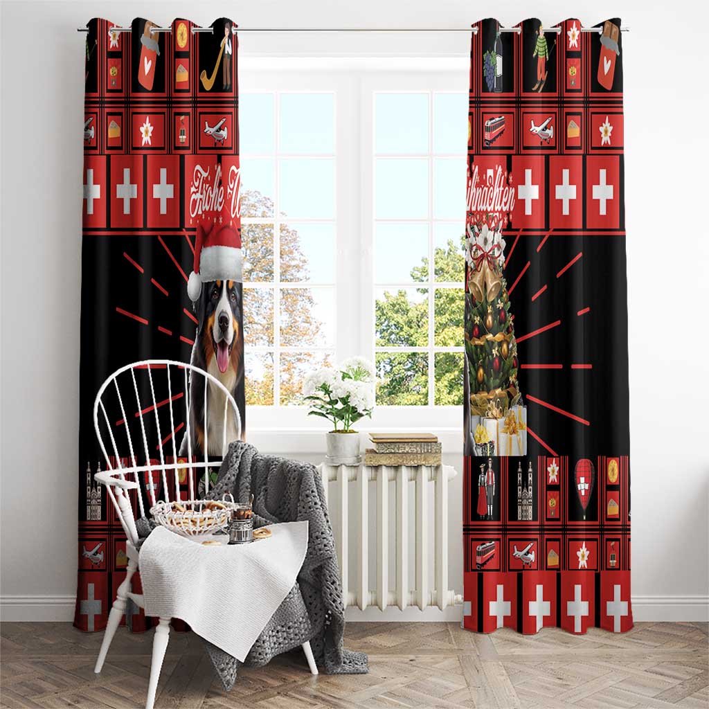 Merry Christmas Bernese Mountain Dog Window Curtain Switzerland Symbols - Lightning Art - Wonder Print Shop