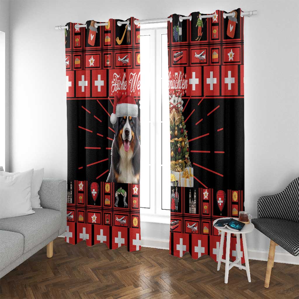 Merry Christmas Bernese Mountain Dog Window Curtain Switzerland Symbols - Lightning Art - Wonder Print Shop