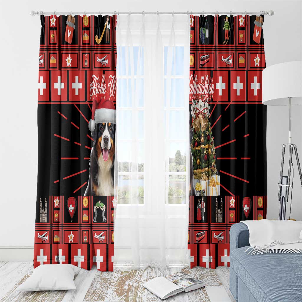 Merry Christmas Bernese Mountain Dog Window Curtain Switzerland Symbols - Lightning Art - Wonder Print Shop