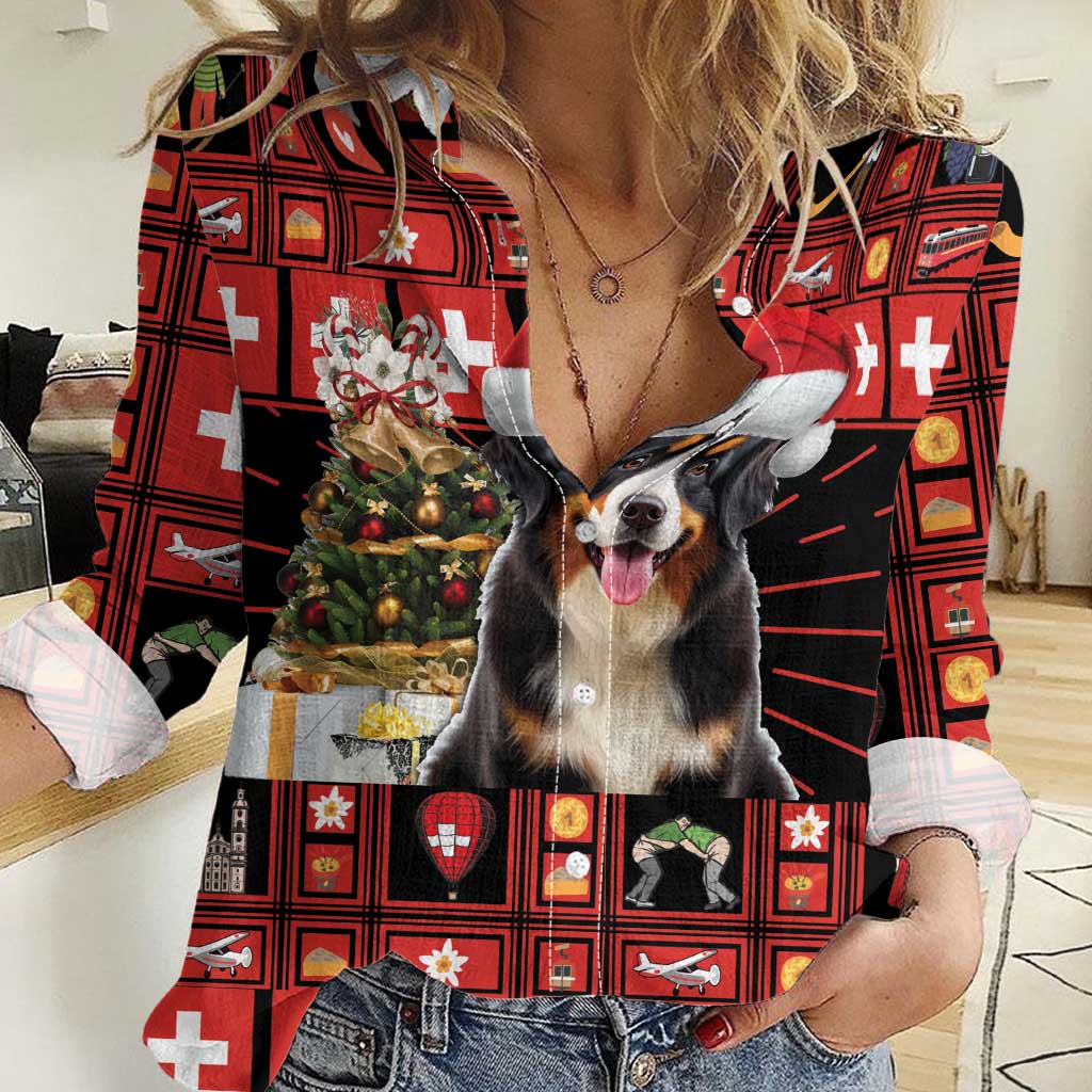 Merry Christmas Bernese Mountain Dog Women Casual Shirt Switzerland Symbols - Lightning Art - Wonder Print Shop