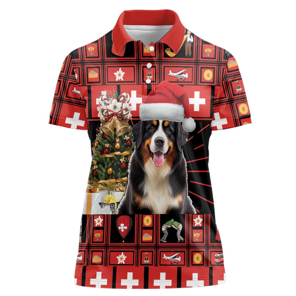 Merry Christmas Bernese Mountain Dog Women Polo Shirt Switzerland Symbols - Lightning Art - Wonder Print Shop