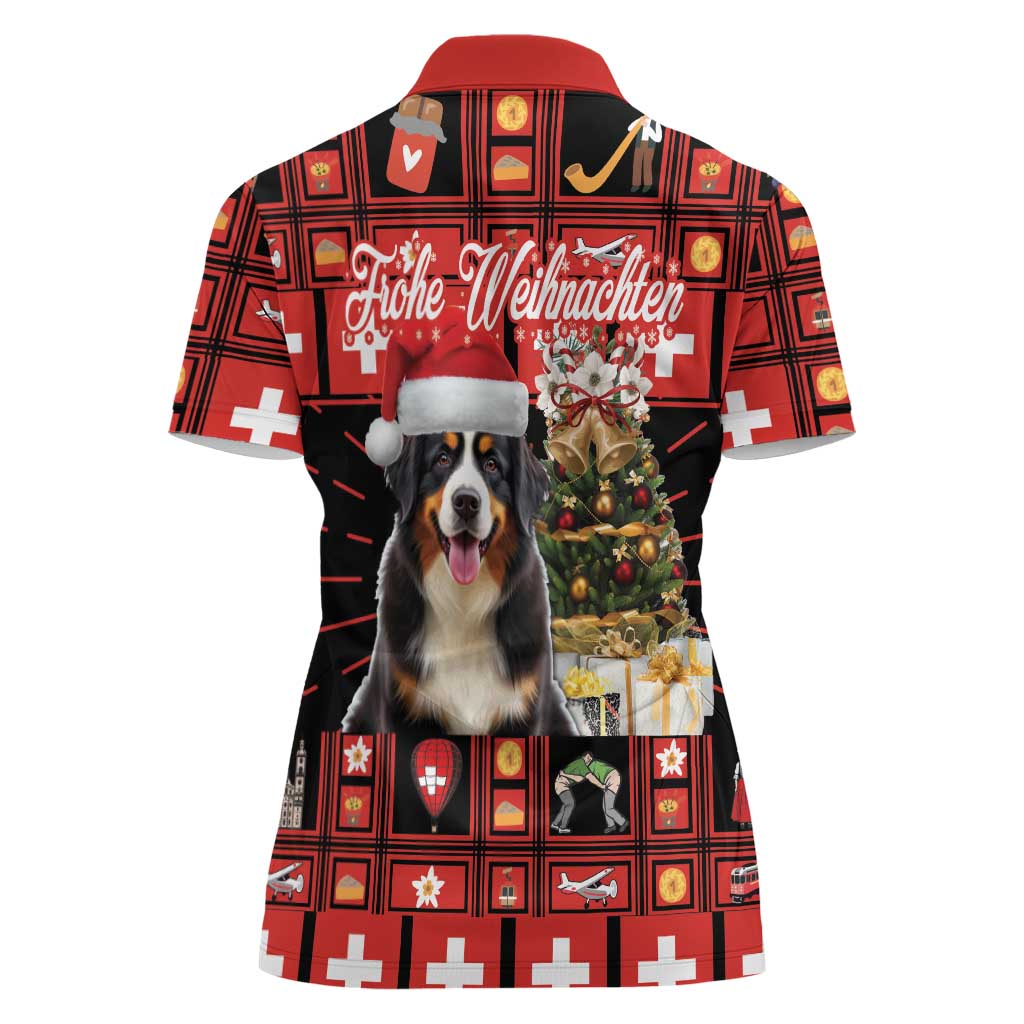 Merry Christmas Bernese Mountain Dog Women Polo Shirt Switzerland Symbols - Lightning Art - Wonder Print Shop