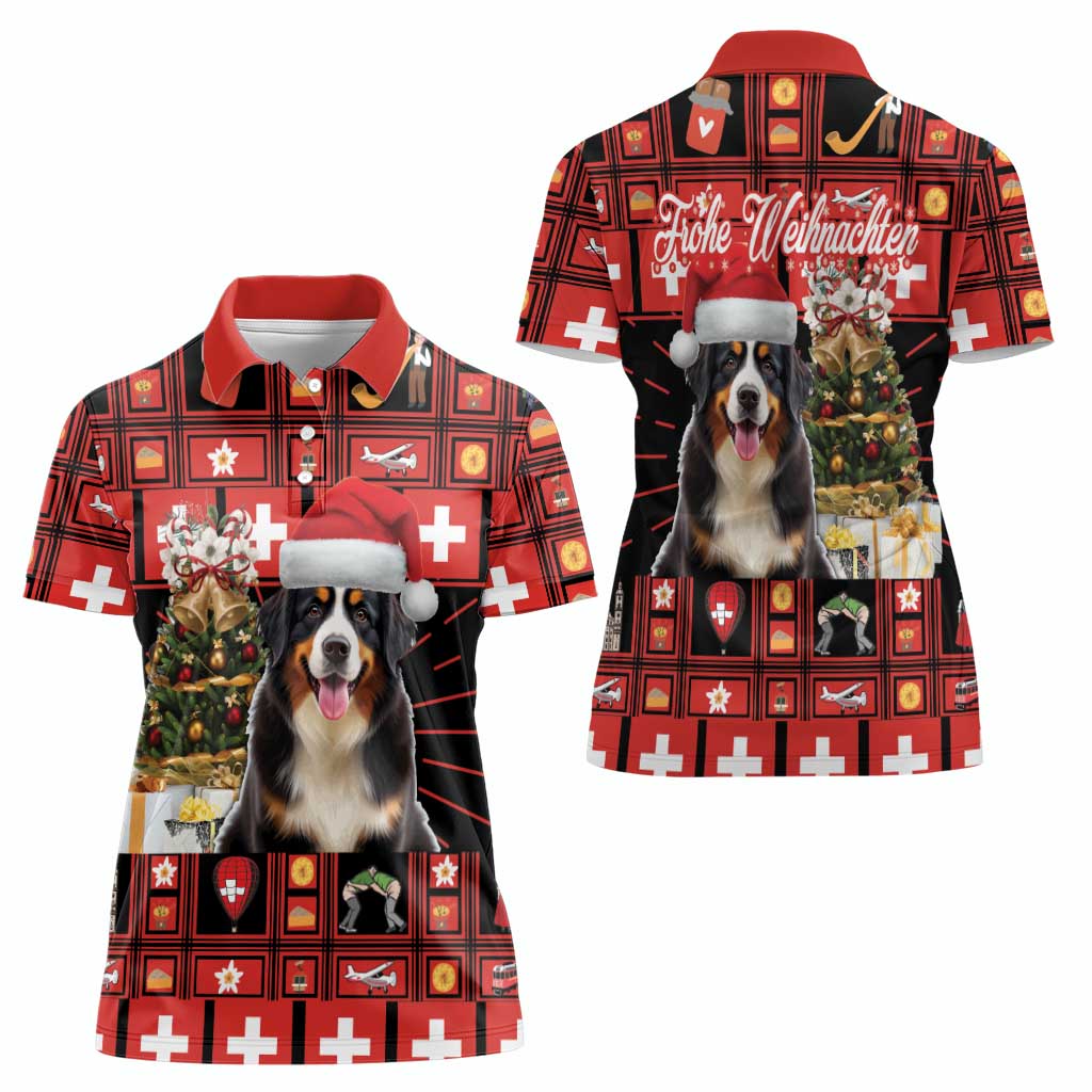 Merry Christmas Bernese Mountain Dog Women Polo Shirt Switzerland Symbols - Lightning Art - Wonder Print Shop