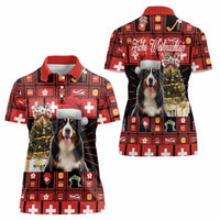 Merry Christmas Bernese Mountain Dog Women Polo Shirt Switzerland Symbols - Lightning Art - Wonder Print Shop