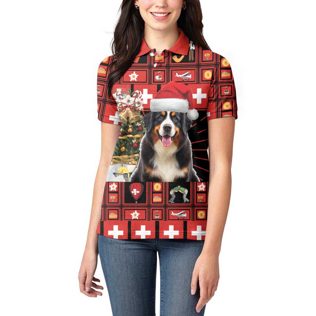 Merry Christmas Bernese Mountain Dog Women Polo Shirt Switzerland Symbols - Lightning Art - Wonder Print Shop