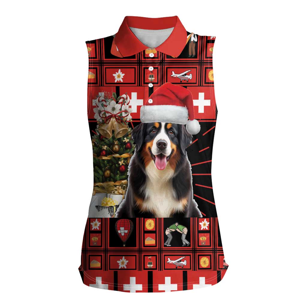 Merry Christmas Bernese Mountain Dog Women Sleeveless Polo Shirt Switzerland Symbols - Lightning Art - Wonder Print Shop