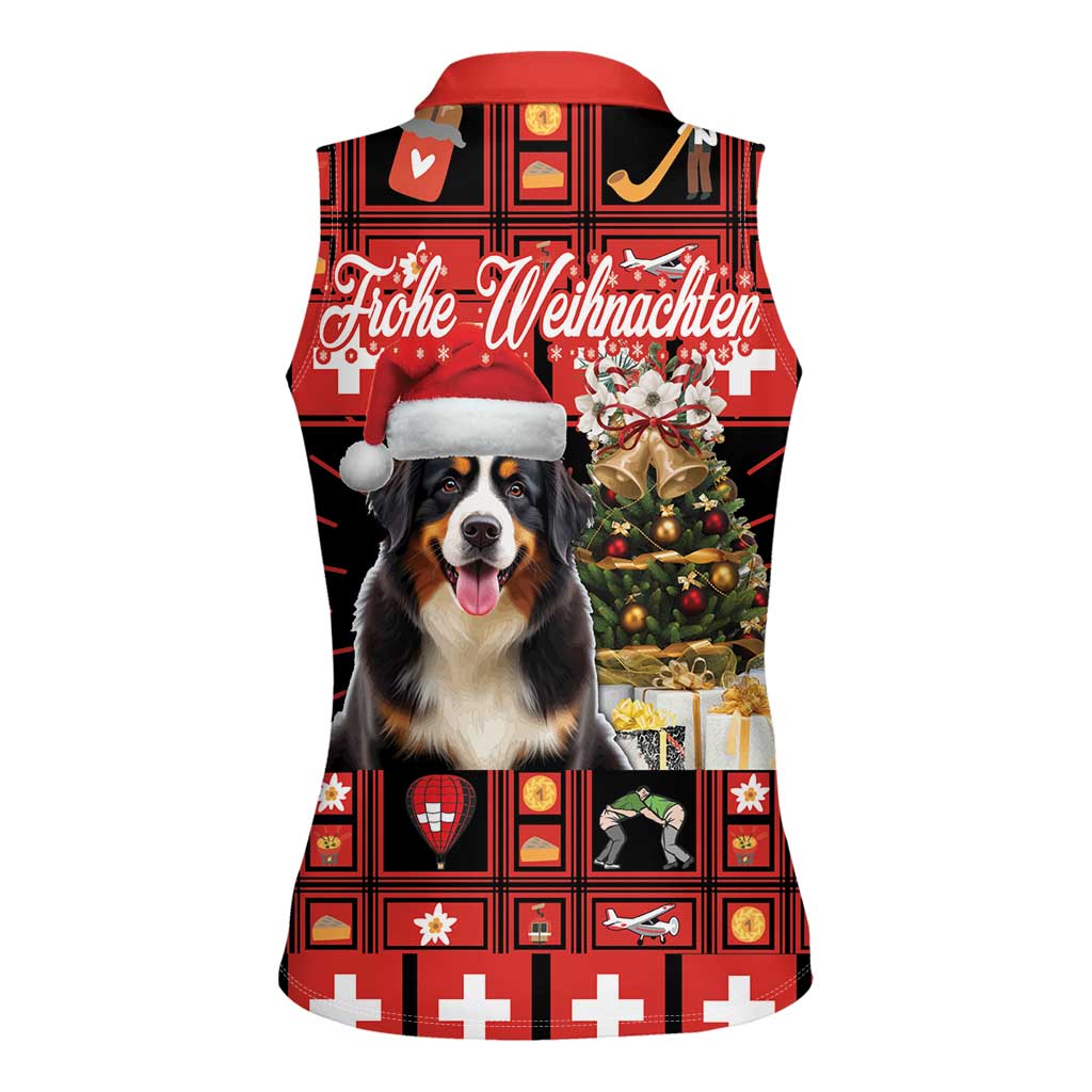 Merry Christmas Bernese Mountain Dog Women Sleeveless Polo Shirt Switzerland Symbols - Lightning Art - Wonder Print Shop