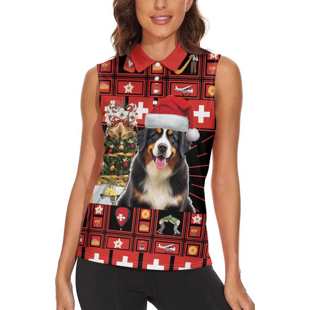 Merry Christmas Bernese Mountain Dog Women Sleeveless Polo Shirt Switzerland Symbols - Lightning Art - Wonder Print Shop