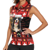 Merry Christmas Bernese Mountain Dog Women Sleeveless Polo Shirt Switzerland Symbols - Lightning Art - Wonder Print Shop