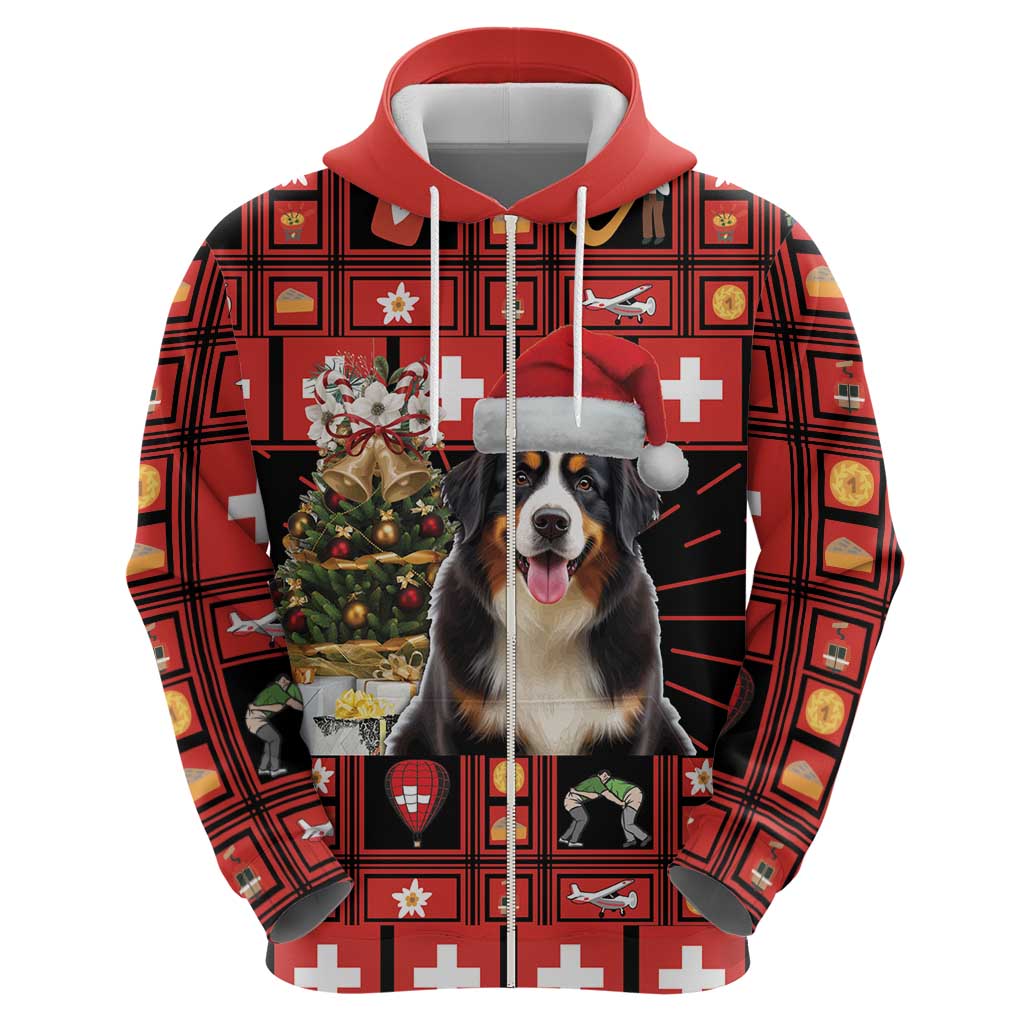 Merry Christmas Bernese Mountain Dog Zip Hoodie Switzerland Symbols - Lightning Art - Wonder Print Shop