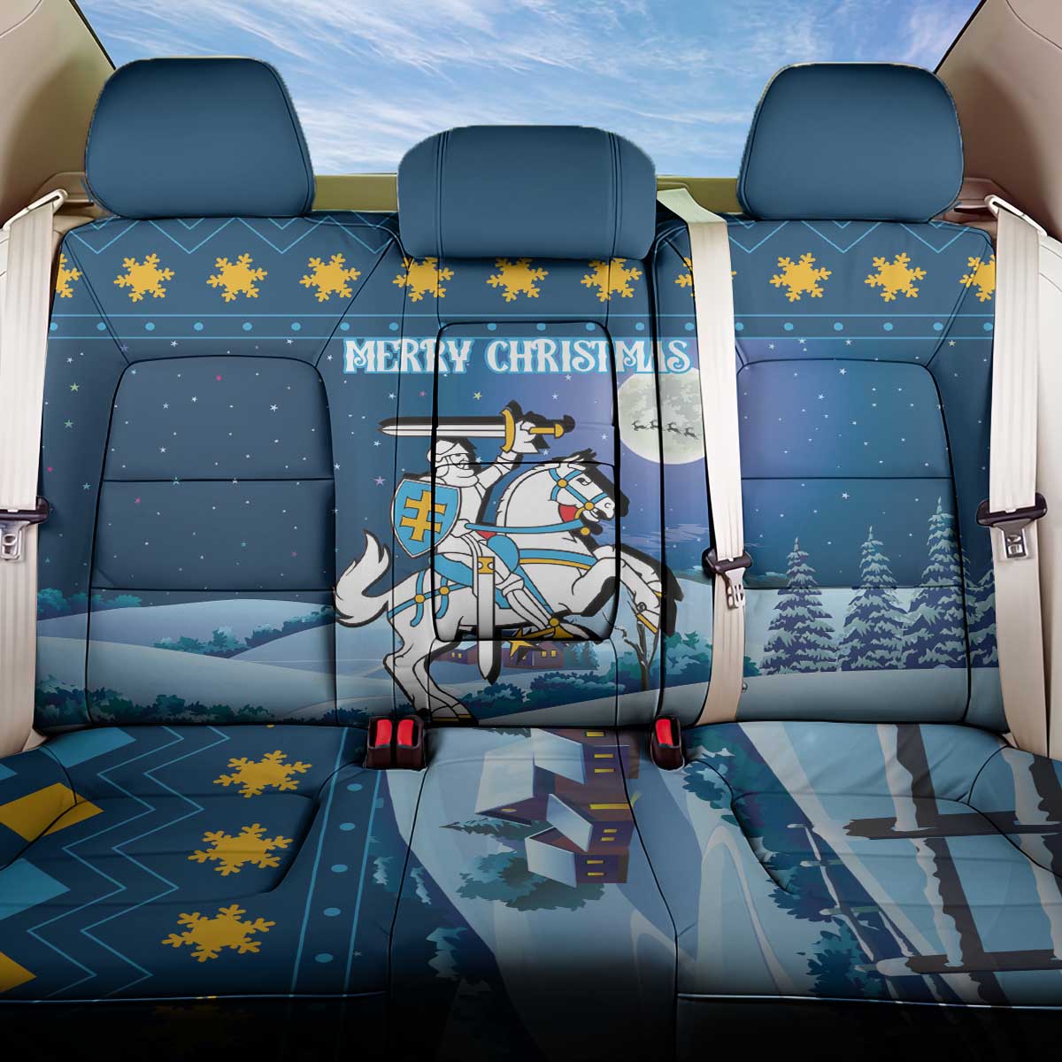 Lithuania Christmas Back Car Seat Cover Coat Of Arms Merry Xmas - Wonder Print Shop