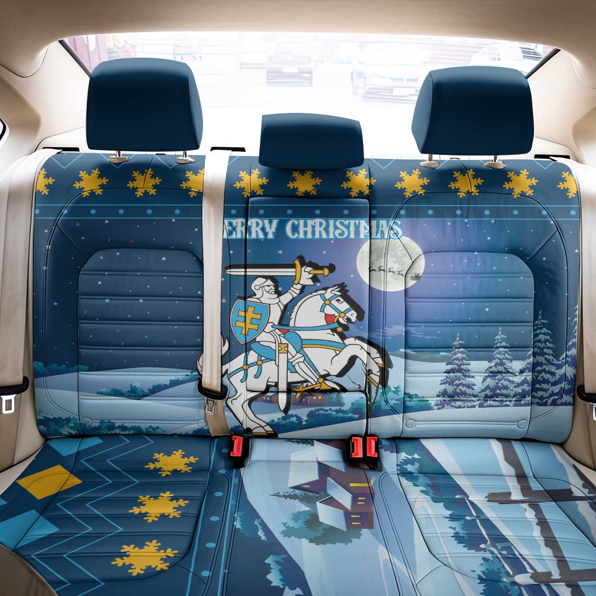 Lithuania Christmas Back Car Seat Cover Coat Of Arms Merry Xmas - Wonder Print Shop