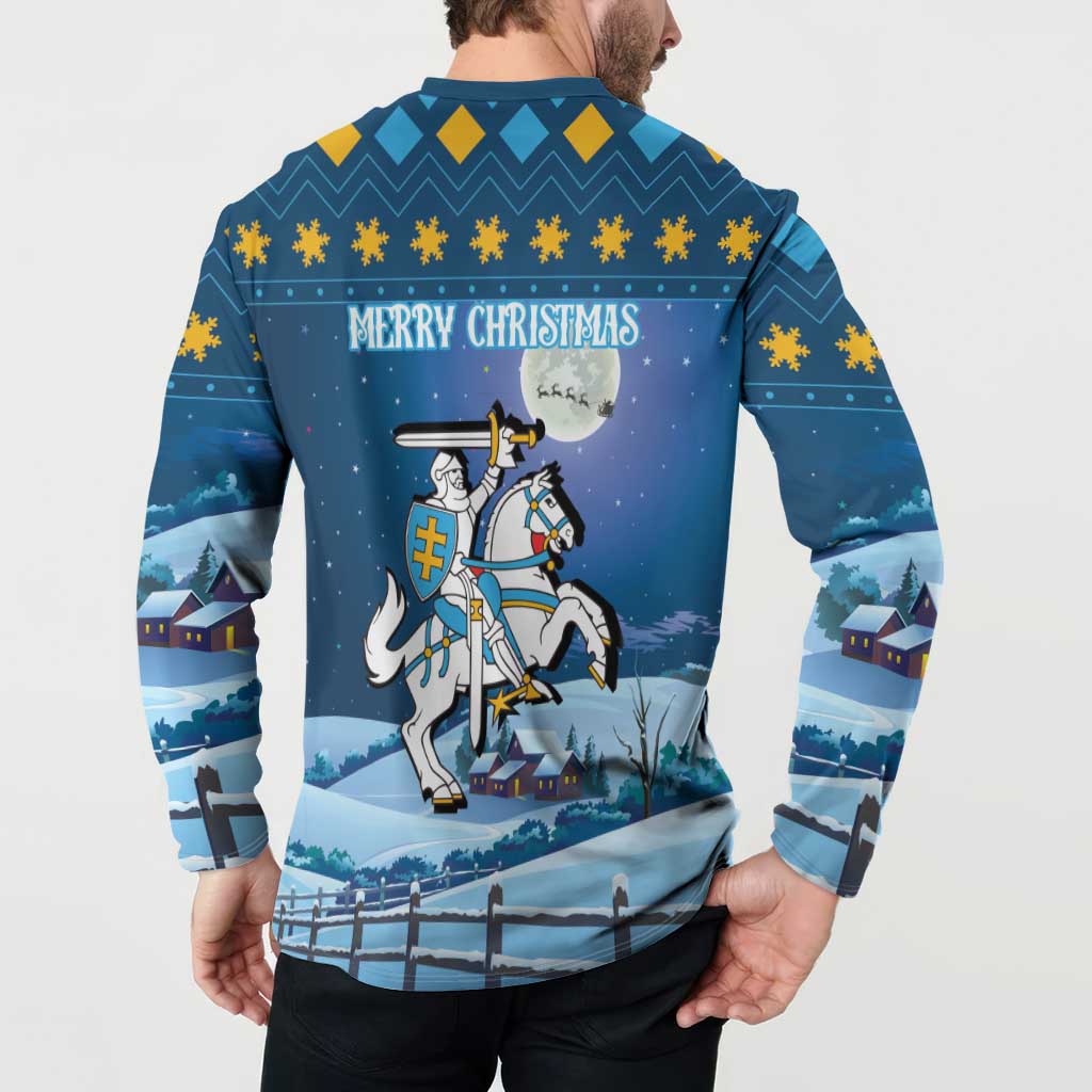 Lithuania Christmas Button Sweatshirt Coat Of Arms Merry Xmas - Wonder Print Shop