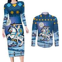 Lithuania Christmas Couples Matching Long Sleeve Bodycon Dress and Long Sleeve Button Shirt Coat Of Arms Merry Xmas - Wonder Print Shop