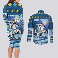 Lithuania Christmas Couples Matching Long Sleeve Bodycon Dress and Long Sleeve Button Shirt Coat Of Arms Merry Xmas - Wonder Print Shop