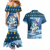 Lithuania Christmas Couples Matching Mermaid Dress and Hawaiian Shirt Coat Of Arms Merry Xmas - Wonder Print Shop