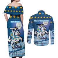 Lithuania Christmas Couples Matching Off Shoulder Maxi Dress and Long Sleeve Button Shirt Coat Of Arms Merry Xmas - Wonder Print Shop