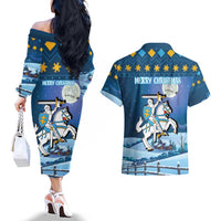 Lithuania Christmas Couples Matching Off The Shoulder Long Sleeve Dress and Hawaiian Shirt Coat Of Arms Merry Xmas - Wonder Print Shop