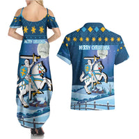 Lithuania Christmas Couples Matching Summer Maxi Dress and Hawaiian Shirt Coat Of Arms Merry Xmas - Wonder Print Shop