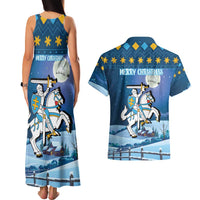 Lithuania Christmas Couples Matching Tank Maxi Dress and Hawaiian Shirt Coat Of Arms Merry Xmas - Wonder Print Shop