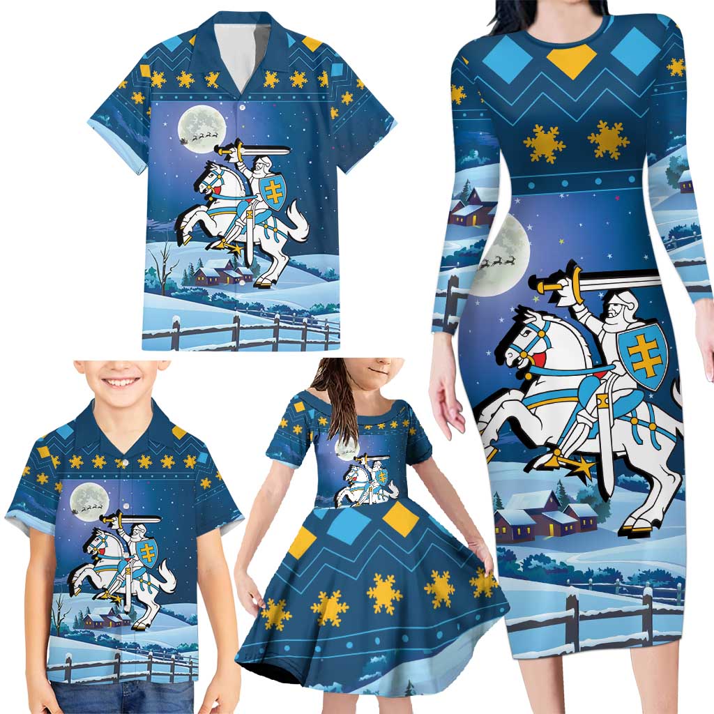Lithuania Christmas Family Matching Long Sleeve Bodycon Dress and Hawaiian Shirt Coat Of Arms Merry Xmas - Wonder Print Shop