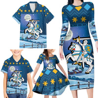 Lithuania Christmas Family Matching Long Sleeve Bodycon Dress and Hawaiian Shirt Coat Of Arms Merry Xmas - Wonder Print Shop