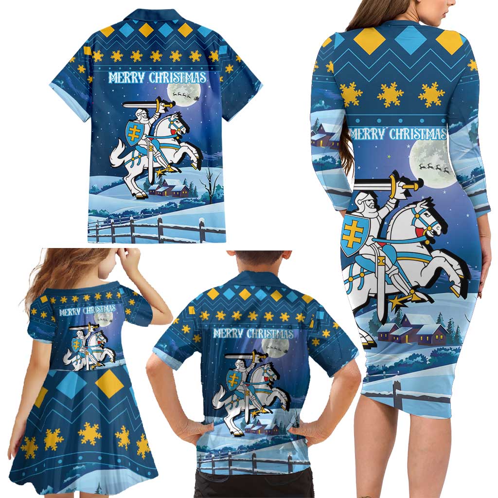 Lithuania Christmas Family Matching Long Sleeve Bodycon Dress and Hawaiian Shirt Coat Of Arms Merry Xmas - Wonder Print Shop