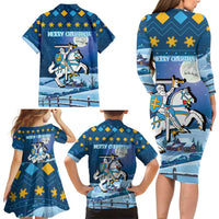 Lithuania Christmas Family Matching Long Sleeve Bodycon Dress and Hawaiian Shirt Coat Of Arms Merry Xmas - Wonder Print Shop