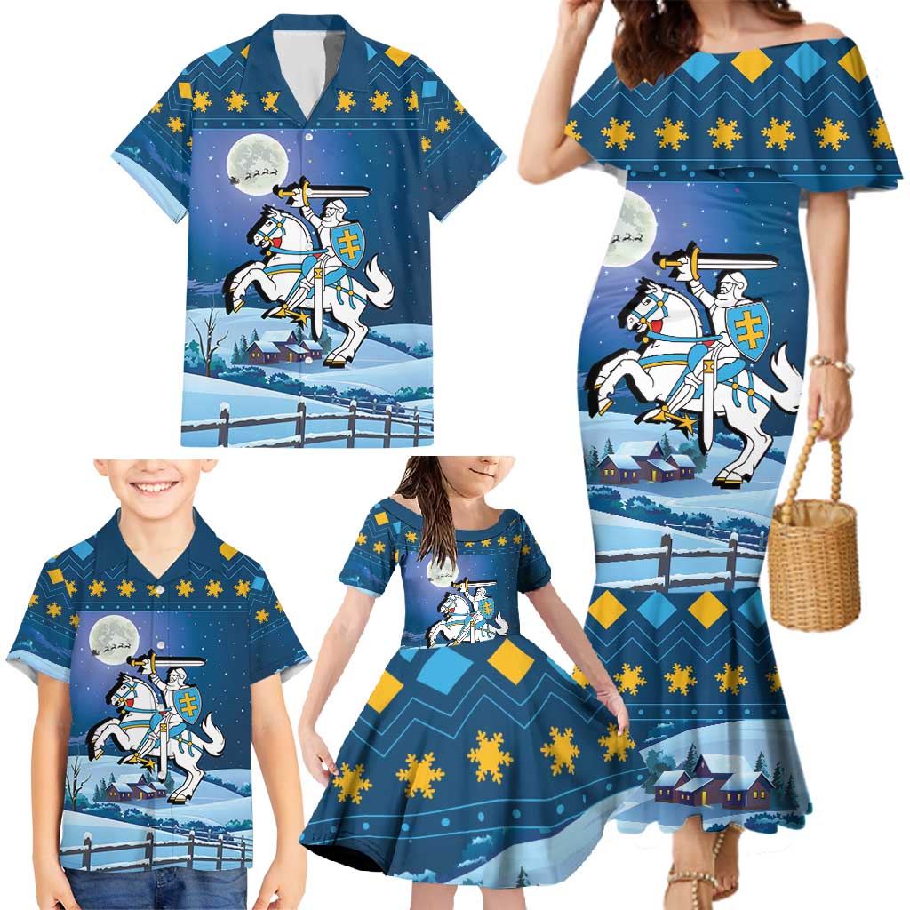 Lithuania Christmas Family Matching Mermaid Dress and Hawaiian Shirt Coat Of Arms Merry Xmas - Wonder Print Shop