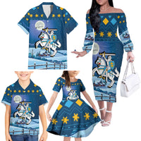Lithuania Christmas Family Matching Off The Shoulder Long Sleeve Dress and Hawaiian Shirt Coat Of Arms Merry Xmas - Wonder Print Shop