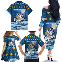 Lithuania Christmas Family Matching Off The Shoulder Long Sleeve Dress and Hawaiian Shirt Coat Of Arms Merry Xmas - Wonder Print Shop
