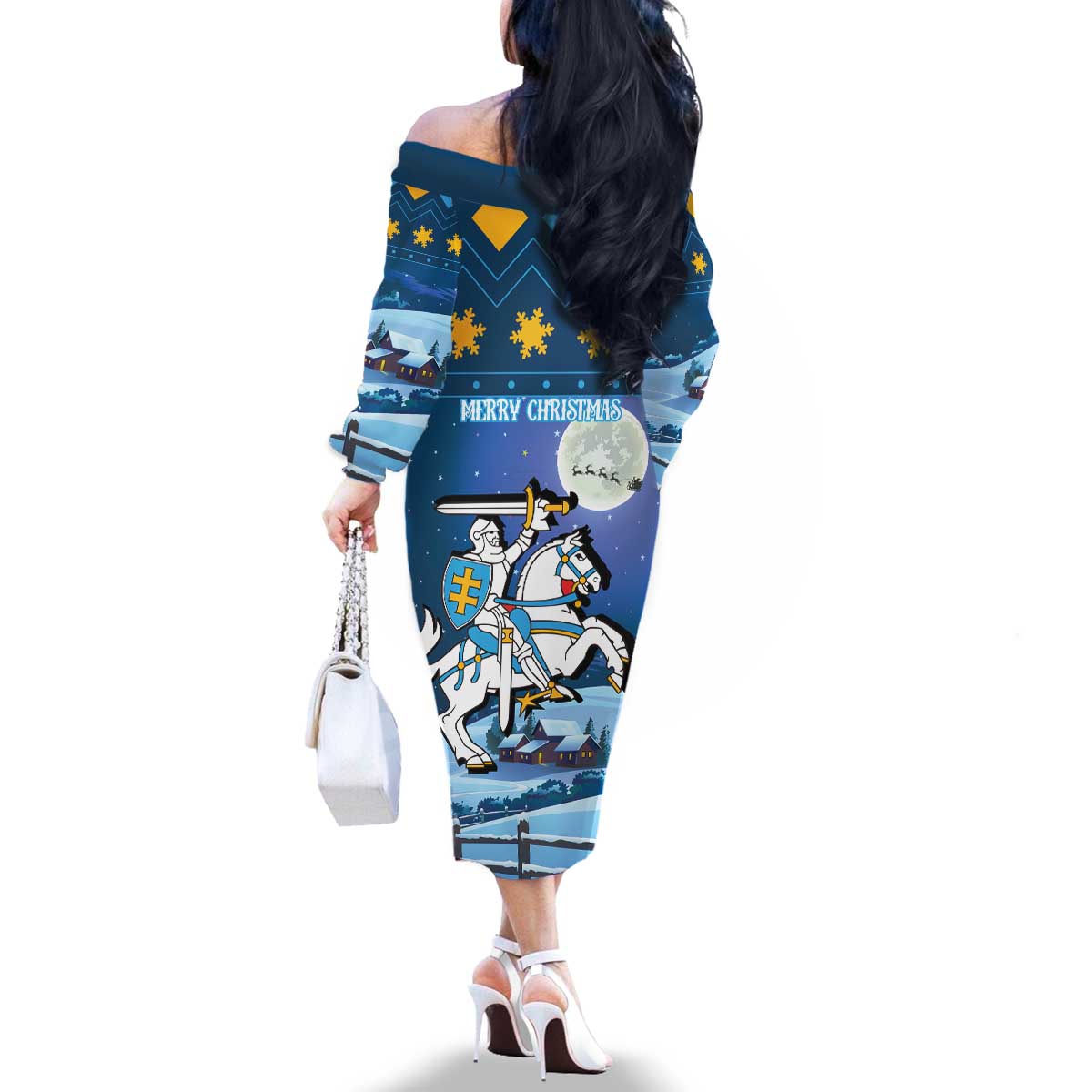 Lithuania Christmas Family Matching Off The Shoulder Long Sleeve Dress and Hawaiian Shirt Coat Of Arms Merry Xmas - Wonder Print Shop