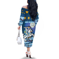 Lithuania Christmas Family Matching Off The Shoulder Long Sleeve Dress and Hawaiian Shirt Coat Of Arms Merry Xmas - Wonder Print Shop