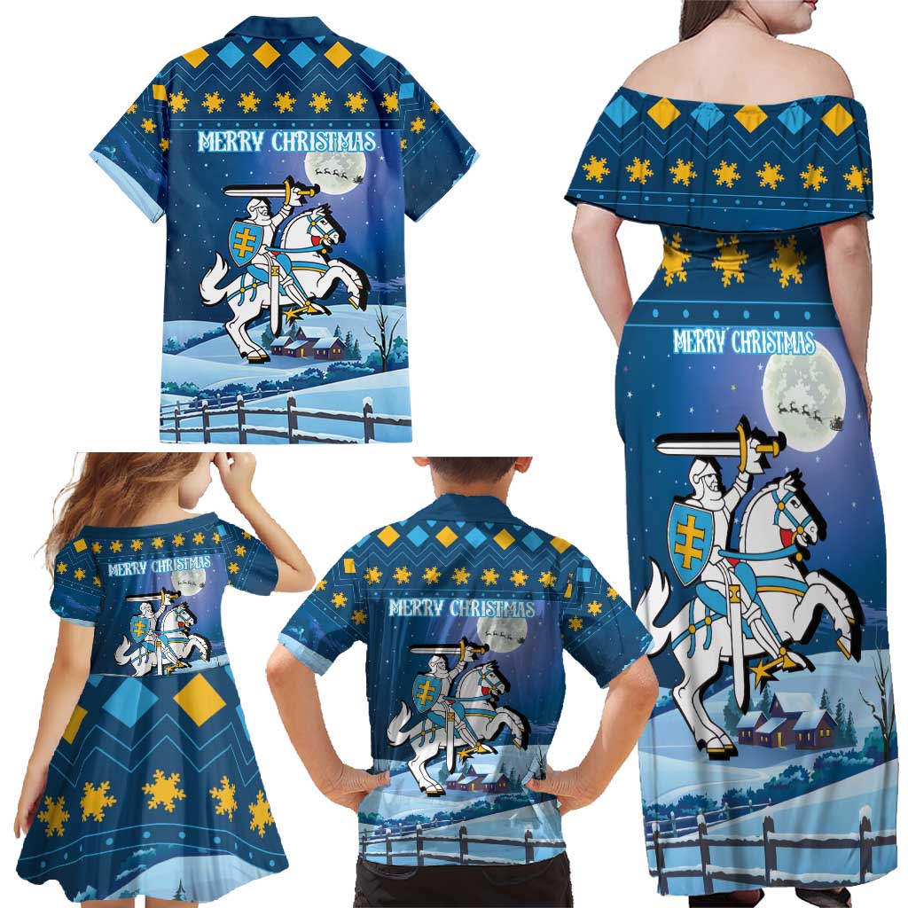 Lithuania Christmas Family Matching Off Shoulder Maxi Dress and Hawaiian Shirt Coat Of Arms Merry Xmas - Wonder Print Shop