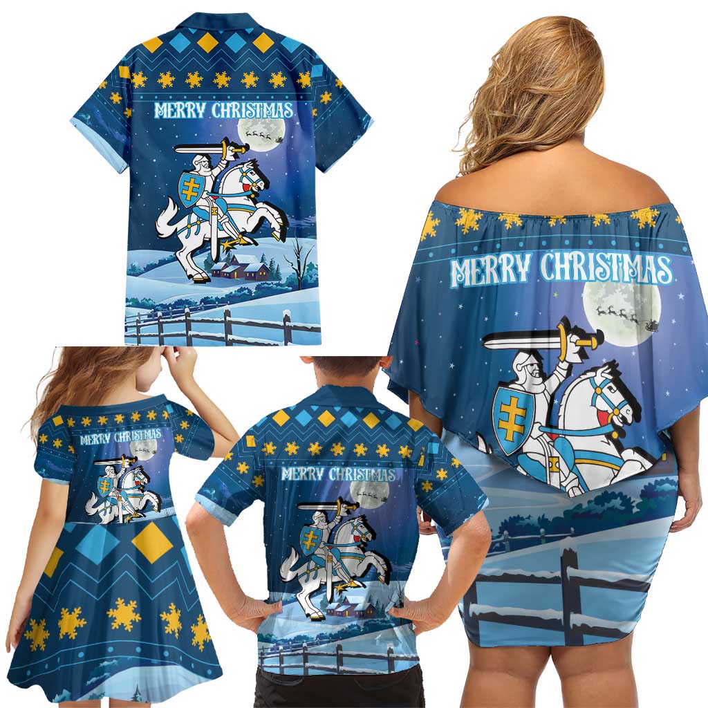 Lithuania Christmas Family Matching Off Shoulder Short Dress and Hawaiian Shirt Coat Of Arms Merry Xmas - Wonder Print Shop