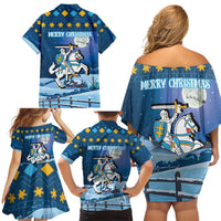 Lithuania Christmas Family Matching Off Shoulder Short Dress and Hawaiian Shirt Coat Of Arms Merry Xmas - Wonder Print Shop