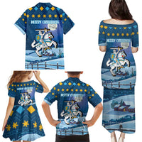 Lithuania Christmas Family Matching Puletasi and Hawaiian Shirt Coat Of Arms Merry Xmas - Wonder Print Shop