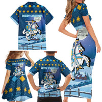 Lithuania Christmas Family Matching Short Sleeve Bodycon Dress and Hawaiian Shirt Coat Of Arms Merry Xmas - Wonder Print Shop